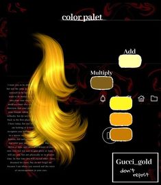 the hair color chart is shown in yellow and brown tones, with different shades to choose from