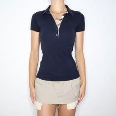 Burberry Navy Polo Shirt (Small) Polo Shirt Outfit Women's Street Style, Polo Top Outfit, Preppy Academia Aesthetic, Polo Shirt Outfit Women's, Polo Outfits For Women, Burberry Polo Shirt, Burberry Top, Polo Shirt Outfits, Polo Outfit