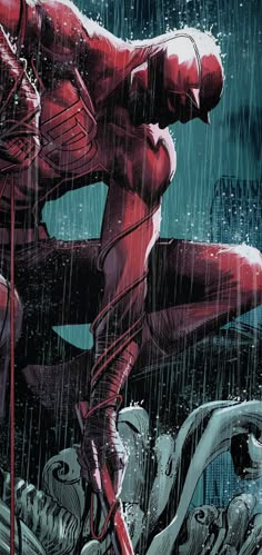 the red man is standing in the rain