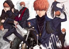 some anime characters with red hair and black clothes