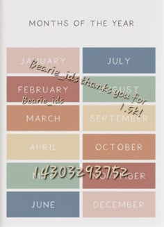 the months of the year are shown in different colors