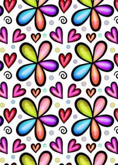 colorful hearts and swirls are arranged in the shape of an abstract pattern on a white background