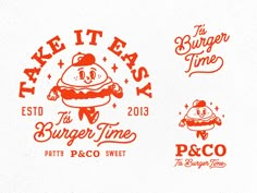 some type of logo designed to look like an old time burger shop, but it's red and white