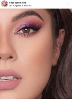 Makeup Ideas For Purple Outfit, Pink And Lilac Eyeshadow, Makeup Ideas For Magenta Dress, Purple Makeup For Wedding, Wedding Makeup For Purple Dress, Prom Makeup For Fushia Dress, Raspberry Eyeshadow Looks, Makeup With Magenta Dress, Color Accent Lash Extensions