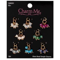 charm me glass bead dangle charms in assorted colors and sizes, 6 / pkg