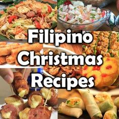 a collage of pictures with different food items and words that read, filipino christmas recipes