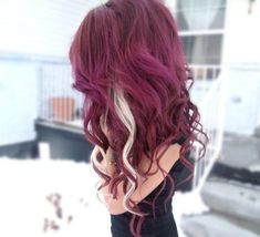 After the wedding I wouldn't mind doing this :) I miss my pink and purple hair. Best Red Hair Dye, Eggplant Hair, Maroon Hair, Dyed Curly Hair, Blonde Streaks, Dyed Red Hair, Hair Color Burgundy, Colored Curly Hair