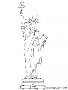 the statue of liberty is shown in black and white, as well as an outline drawing