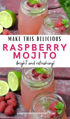 raspberry mojitos in mason jars sitting on a picnic table Non Carbonated Cocktails, Raspberry Mojito Recipe, Summer Mojito, Classic Mojito, Yummy Summer Drinks, Bbq Cookout, Raspberry Mojito, Best Summer Cocktails, 22 Birthday