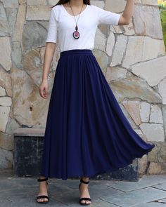 * A beautiful long chiffon skirt, two layers, not sheer at all. * Quality pearl chiffon fabric, soft, breathing and easy care. * A-line shape and elastic waist, it moves very beautifully when you walk. * Support 7 days return to get full refund on item without any reason. * Can custom size and colors, lead time is 6-8 days; * Let us know your usual size in your country and your overall height. * If you have some specific request or special characters such as broad shoulder, long arms, long waist Blue Flowy Tiered Maxi Skirt, Blue Flowy Tiered Maxi Dress, Summer Chiffon Maxi Skirt With Gathered Details, Flowy Chiffon Pleated Midi Skirt, Flowy Blue Maxi Skirt With Gathered Details, Elegant Blue Maxi Skirt, Pleated And Flowy Full Skirt Maxi Dress, Casual Chiffon Flared Maxi Skirt, Chiffon Tiered Pleated Skirt