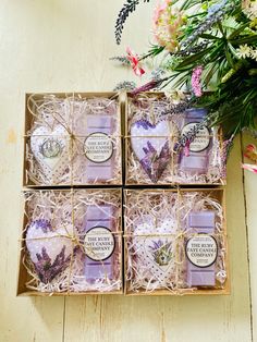 Beautiful lavender 'Relax' gift set. Each box contains a beautiful handmade, handstiched hanging heart decoration, that's filled with a generous amount of dried lavender from the local Wexford Lavender Farm. Smells lovely and you can hang it on a drawer as a decoration, or put it under your pillow or on your bedside table to help you relax and sleep or in between your clothes for a nice smell and to help get rid of moths. There is also a lavender soy wax melt snap bar from The Ruby Fay Candle Co Diy Lavender Gifts, Lavender Gift Basket, Wooden Box Ideas, Lavender Ideas, Bath Tea Bags, Diy Lavender, Valentines Day Diy, Hygge Gifts, Lavender Gifts