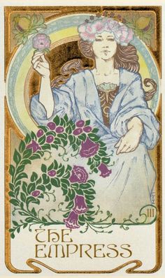 a card with an image of a woman holding flowers in her hand and the words cafe empress on it