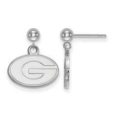 Show your school spirit with these University of Georgia earrings. We are a certified Collegiate jewelry retailer and this authentic item is officially licensed. It is also crafted in the USA from Sterling Silver. Additional features include: crafted from sterling silver; authentic and made in the usa; perfect for every bulldogs fan; officially licensed for university of georgia. Georgia Earrings, Black Earrings Dangle, Ball Earrings, University Of Georgia, Bow Jewelry, Letter G, Hoop Earring Sets, Georgia Bulldogs, Small Earrings