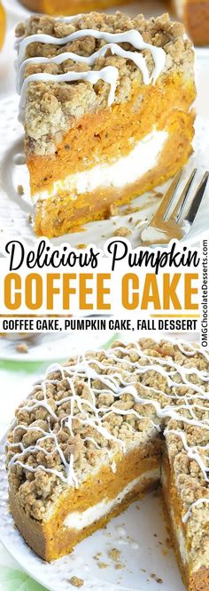 delicious pumpkin coffee cake with white frosting on top