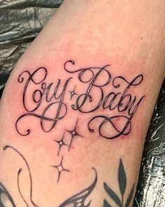 💧Cry Baby💧𓂃 ♥︎.. 💞 healed butterflies 🦋 thank you Renee 💞 #crybabytattoo #butterflytattoo #letteringtattoo Cry Baby Tat, Chicana Tattoos, Cute References, Hippie Tattoo, Baby Tattoo, Honest Baby Products, Arm Tats, Doll Tattoo, Tattoos With Kids Names