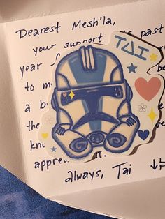 a greeting card with a star wars character drawn on it