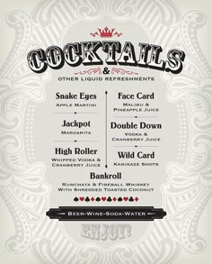 the cocktail menu for an event