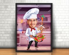 a cartoon chef holding a plate of food