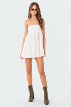 EDIKTED Ivory Cotton Minidress | Nordstrom White Concert Dress, Country Concert Dress, Country Dress, White Babydoll Dress, Concert Dresses, Babydoll Mini Dress, Babydoll Dress, Baby Dolls, Outfit Ideas