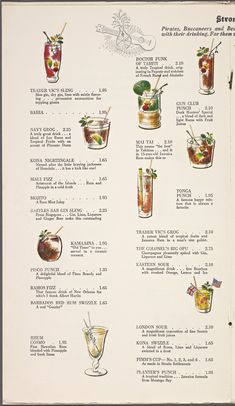 a menu with different drinks on it