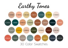 the color swatches for earthy tones are shown in different colors and sizes, including green