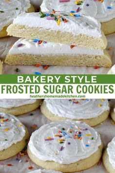 an image of frosted sugar cookies with white frosting and sprinkles