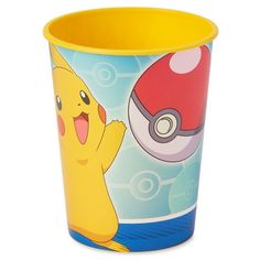 a plastic cup with pikachu and pokeball on it