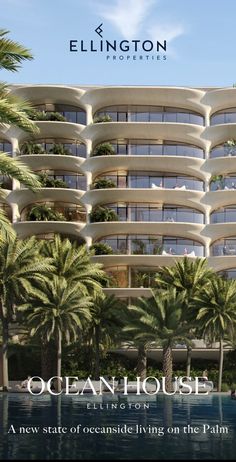 an advertisement for the ocean house living on the palm tree lined beach frontage in florida