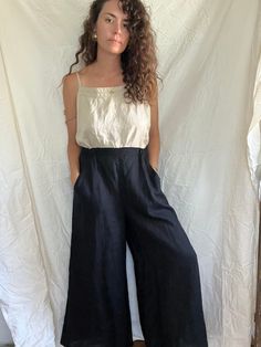 100% linen Chic Linen Straight Pants, Casual Wide Leg Flax Bottoms, Relaxed Fit Ramie Pants For Summer, Summer Relaxed Fit Ramie Pants, Chic Flax Colored Linen Bottoms, Chic Flax Linen Bottoms, Linen Pants With Pockets, Straight Linen Pants With Pockets, Chic Linen Tapered Leg Bottoms