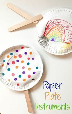 paper plate crafts for kids using popsicle sticks and colored paper plates with rainbows on them