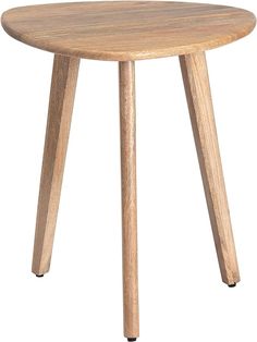 a small wooden table with two legs and a round top on an isolated white background