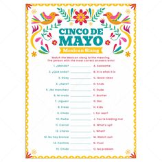 Cinco de Mayo Game Mexican Slang Match Up with Answer Key by LittleSizzle Mexican Slang, Cinco De Mayo Celebration, Party With Friends, Game To Play, Funny Game, Slang Words, Printable Game, Printable Games, Notebook Cover