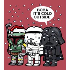 three cartoon characters are standing next to each other with a thought bubble above them that says boba it's cold outside