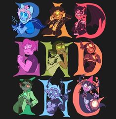 an image of some cartoon characters in the alphabet