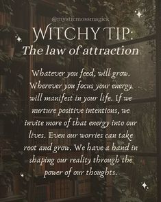 Change your mindset, stay mindful of where you’re placing your energy and thoughts and notice that things start to shift and manifest differently. The 12 laws of the universe can be a large part of many witchcraft practices 🌙🍁🌿✨🍂 . . . #greenwitch #kitchenwitch #hedgewitch #cottagewitch #hearthwitch #forestwitch #witch #witchcraft #witchy #witches #witchesmagazine #witchessociety #witchmagazine #witchymagazine #moonwitch #mystic #moss #magick #magic #manifestation #lawofattraction #witchaesth... Witchy Tips Magick, Witchy Quotes Spiritual, Witchy Blessings, Birthday Witchcraft, Witch Quotes Aesthetic, Funny Witch Quotes, Witch Blessings, Witch Affirmations, Witch Manifestation