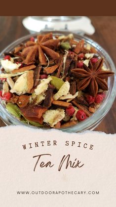 winter spice tea mix in a glass bowl