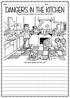 an adult coloring page with the words dangers in the kitchen