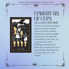 an advertisement for the upcoming book, upright six of cups as a love - o'clock