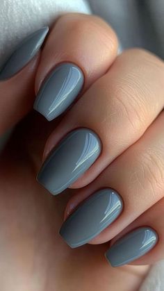 Grey Blue Nails, Grey Nail, September Nails, November Nails, Gray Nails, Fall Nail Colors, Neutral Nails, Fall Nail, French Blue