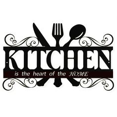 the kitchen is the heart of the home sign with utensils and spoons