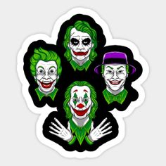 four jokers with green hair and hats on their heads, all in the same pattern