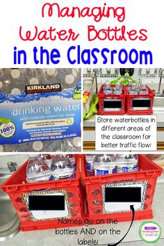 water bottles in the classroom with text overlay