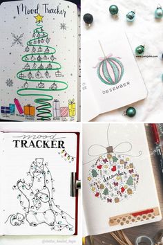 four notebooks with christmas drawings on them