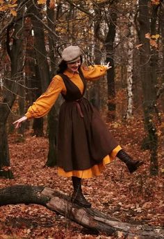 Walking In Dress Reference, Cool Summer Dress, Old Aesthetic Outfits, Old Timey Outfits, Woman Walking Reference, Conference Wardrobe, Boots Pose, Forestcore Outfit, Vintage Casual Dresses