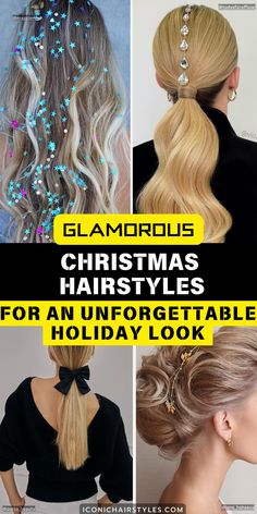 Christmas Party Hairstyles Hair Assories, Sleek Buns, Glamorous Hairstyles, Christmas Party Hairstyles, Glamorous Christmas, Sparkling Christmas, Sleek Bun, Glamorous Hair, Classy Christmas