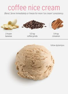 coffee ice cream is shown with different ingredients