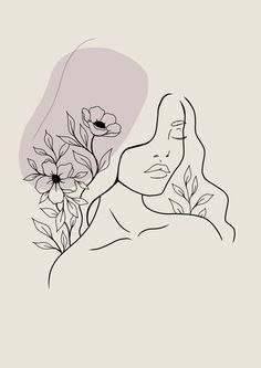 a drawing of a woman with flowers in her hair