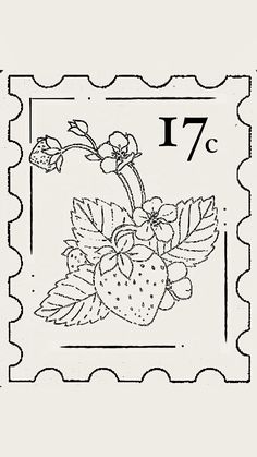 a stamp with a strawberry on it and the number 17 is shown in black ink