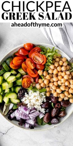 this chickpea greek salad is loaded with fresh vegetables and lots of protein to make it