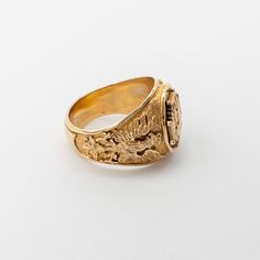 The design of this ring has been created for Catholic Bishops in Poland. Only selected were awarded with permission to wear it. Ring represents the Historic Polish White Eagle engraved on either side of the ring. The top design is an image of Our Lady of Czestochowa (Matka Boska Czestochowska) in front of Independence Eagle on top of the Scouts Badge. 14K Yellow Gold Ring face measures 0.562" x 0.687" Made in Poland Packaged in gift jewelry box. Gold prices fluctuate often. What you see online is today's price. 14K Yellow Gold Ring face measures 0.562" x 0.687" Made in Poland Packaged in gift jewelry box. Gold prices fluctuate often. What you see online is today's price. Our Lady Of Czestochowa, Black Madonna, White Eagle, Scout Badges, Eagle Ring, Gold Price, Yellow Gold Ring, Gift Jewelry, Top Design